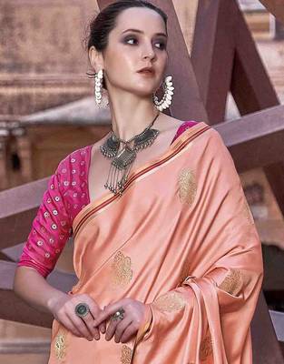 peach woven design zari saree 3