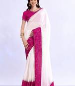 white bandhani beads and stones silk blend designer bandhani saree