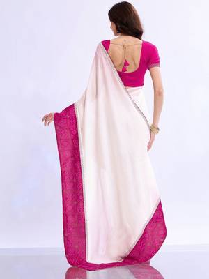 white bandhani beads and stones silk blend designer bandhani saree 3