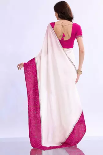 white bandhani beads and stones silk blend designer bandhani saree