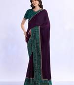 purple bandhani beads and stones silk blend bandhani saree
