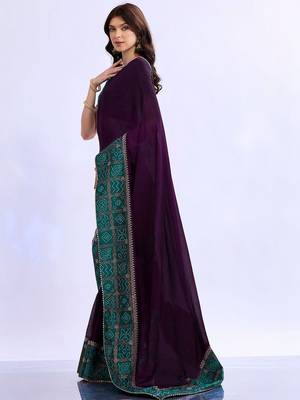 purple bandhani beads and stones silk blend bandhani saree 3