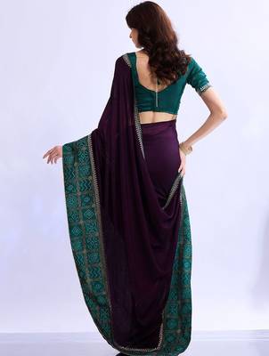 purple bandhani beads and stones silk blend bandhani saree 5