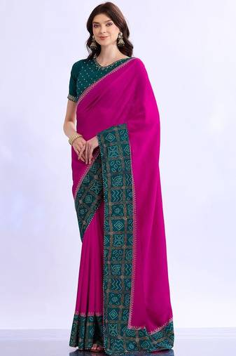multicolor bandhani beads and stones silk blend bandhani saree