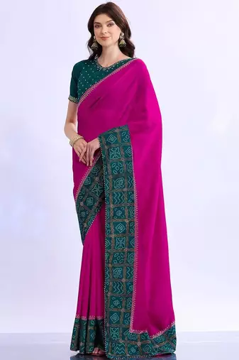 multicolor bandhani beads and stones silk blend bandhani saree