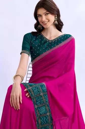 multicolor bandhani beads and stones silk blend bandhani saree