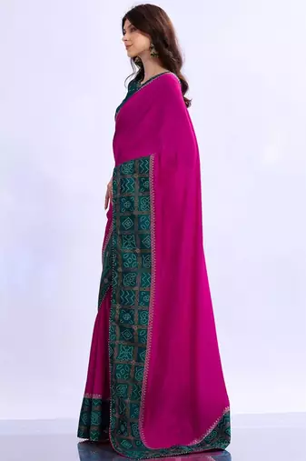 multicolor bandhani beads and stones silk blend bandhani saree