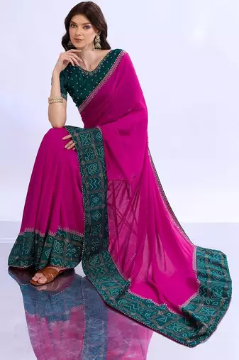 multicolor bandhani beads and stones silk blend bandhani saree