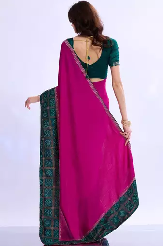 multicolor bandhani beads and stones silk blend bandhani saree