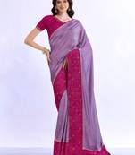 purple bandhani beads and stones silk blend bandhani saree