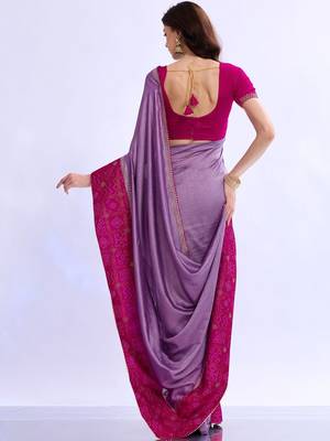 purple bandhani beads and stones silk blend bandhani saree 3