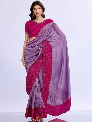 purple bandhani beads and stones silk blend bandhani saree 4