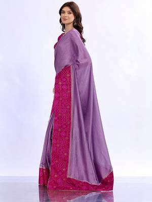 purple bandhani beads and stones silk blend bandhani saree 5