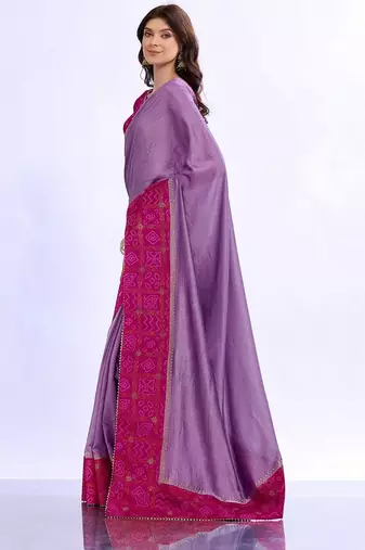 purple bandhani beads and stones silk blend bandhani saree