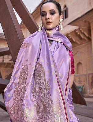 lavender ethnic motifs woven design zari saree 2