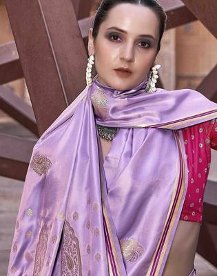 lavender ethnic motifs woven design zari saree 3