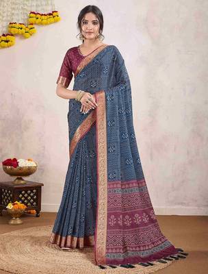 blue dabu pure crepe dabu saree 1