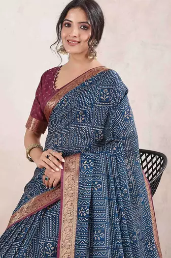 blue dabu pure crepe dabu saree