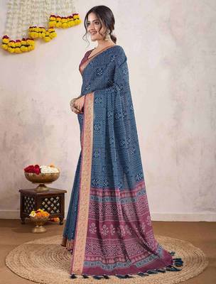 blue dabu pure crepe dabu saree 3