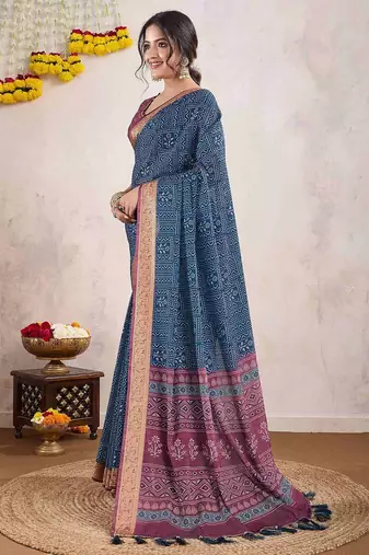 blue dabu pure crepe dabu saree