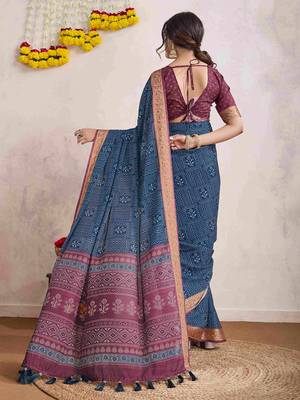 blue dabu pure crepe dabu saree 4