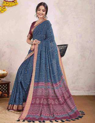 blue dabu pure crepe dabu saree 5