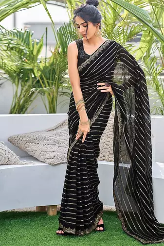 black embellished sequinned saree