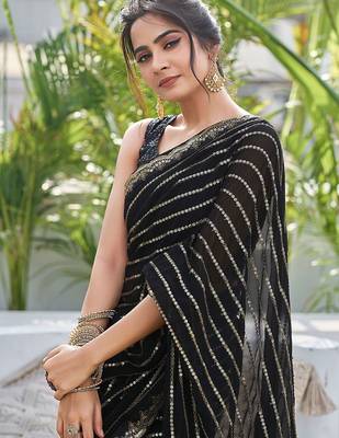 black embellished sequinned saree 4