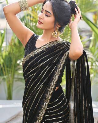 black embellished sequinned saree 5