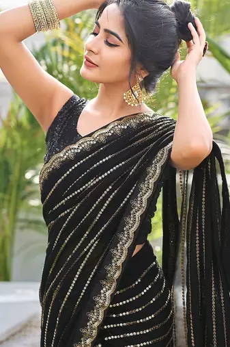 black embellished sequinned saree