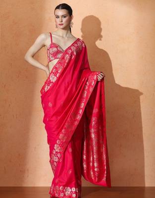 pink woven design zari banarasi saree 1