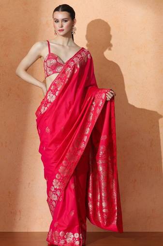 pink woven design zari banarasi saree
