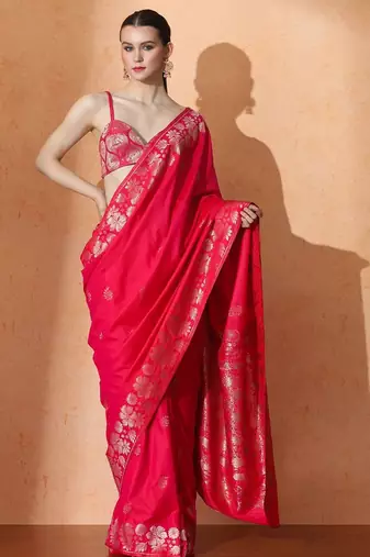 pink woven design zari banarasi saree