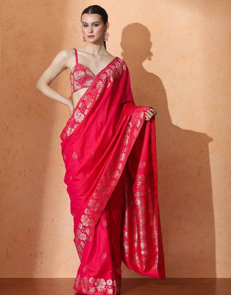 pink woven design zari banarasi saree