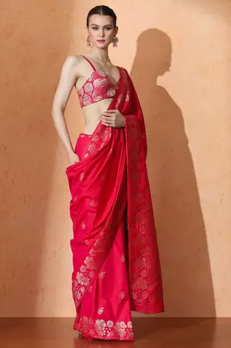 pink woven design zari banarasi saree