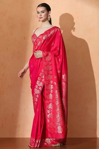 pink woven design zari banarasi saree