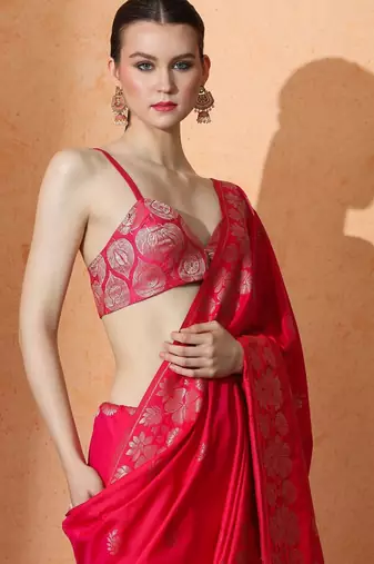 pink woven design zari banarasi saree