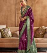 purple woven design zari silk blend patola saree