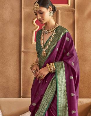 purple woven design zari silk blend patola saree 2