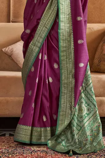 purple woven design zari silk blend patola saree