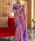pink woven design zari silk blend patola saree