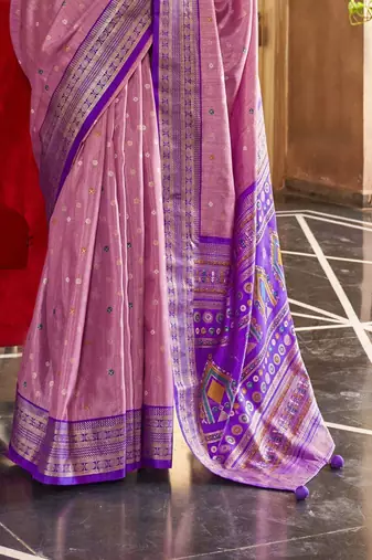 pink woven design zari silk blend patola saree
