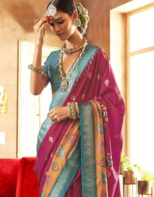 pink ethnic motifs zari silk blend patola saree 2