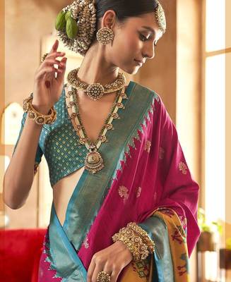 pink ethnic motifs zari silk blend patola saree 3