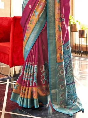 pink ethnic motifs zari silk blend patola saree 4