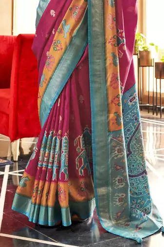 pink ethnic motifs zari silk blend patola saree