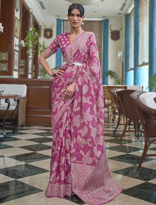 pink ethnic motifs zari woven muga saree 2