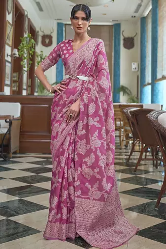 pink ethnic motifs zari woven muga saree