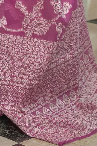 pink ethnic motifs zari woven muga saree