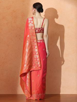 orange floral woven design zari banarasi saree 3